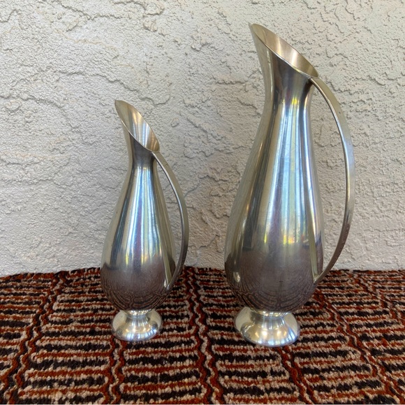 4/$16 Set of 2 Vintage Banka Tin Pitchers by John Wu 1959 - Picture 1 of 5